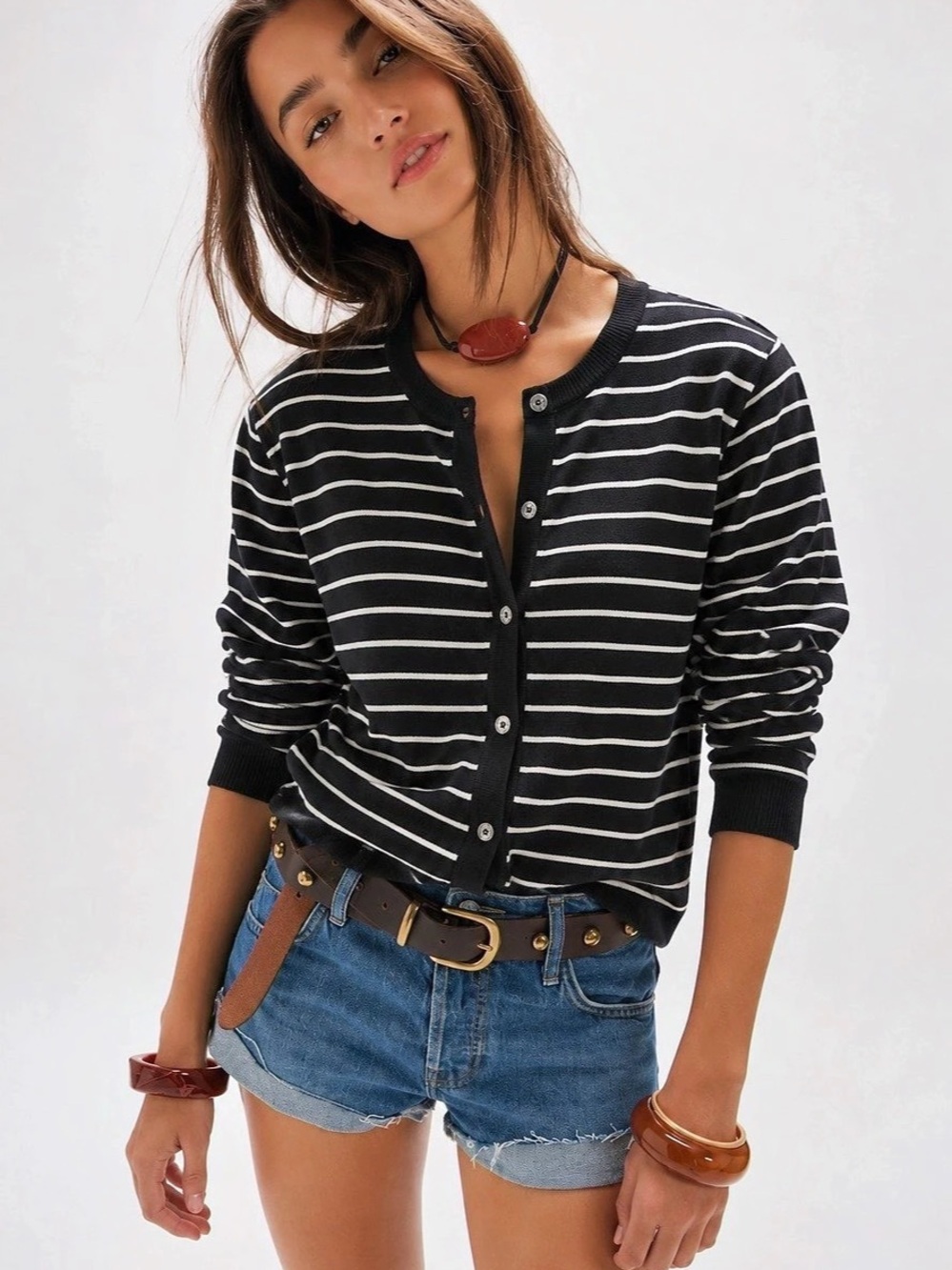 369. Jones New York Striped Cardigan in Black & White Size Medium